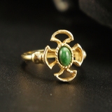美国进口古董首饰1973年Avon 雅芳绿色宝石镀金戒指简约复古