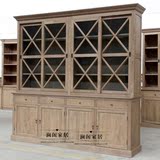 法式美式欧式乡村实木橡木推拉式玻璃门  两门三门四门实木书柜