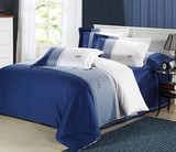 简约酒店纯棉床上用品蓝色地中海四件套床品被套床单纯色男日式4