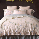 高端天丝棉麻床上四件套纯色简约裸睡印花北欧风被套床单1.8m2.0