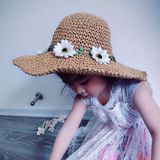 夏季花朵女童草帽潮宝宝沙滩帽可折叠亲子遮阳帽韩国儿童帽子批发