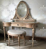美式乡村实木雕花梳妆台凳化妆台法式做旧欧式简约梳妆桌玻璃面