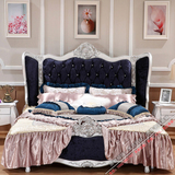 欧式实木双人床1.8米橡木床新古典婚床欧式奢华大床紫蓝描银现货