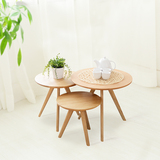 小户型茶几简约现代咖啡桌宜家白橡实木边桌北欧创意客厅圆形茶几