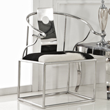 不锈钢太师椅古典休闲扶手椅黑白奶牛皮餐椅金属明清仿古圈椅
