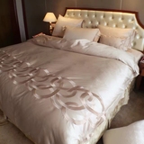美式复古刺绣100支长绒棉四件套纯色全棉贡缎五星级酒店床上用品
