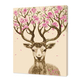 diy数字油画40*50客厅风景卡通动物大幅手绘装饰画 鹿头花 转运鹿