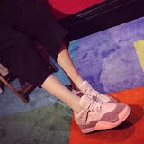 2016韩版女学生休闲运动鞋复古拼色系带厚底鞋子骚粉气垫阿甘女鞋