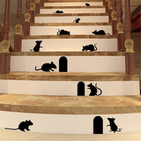 创意趣味老鼠墙贴墙纸贴画卡通动物个性可爱老鼠洞楼梯儿童房橱窗