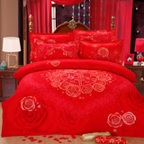 慧爱富安娜全棉婚庆大红磨毛四件套被套床上纯棉床单式1.8m/2米床