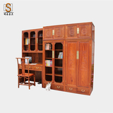 书柜实木组合储物柜红木收纳柜中式带门玻璃柜刺猬紫檀木雕花书柜