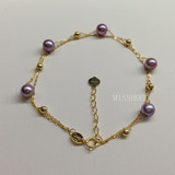 天然淡水珍珠18k黄金手链串 多双层  紫色正圆强光 正品 特价