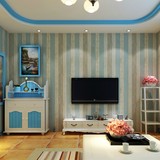 地中海风格墙纸竖条纹做旧复古蓝色木纹卧室客厅儿童房无纺布壁纸