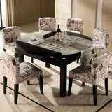 大理石餐桌椅组合圆形 现代简约餐桌小户型 可伸缩折叠实木圆桌