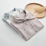 韩国简约兔耳朵打结立领蝴蝶结纯色棉麻短袖打底上衣衬衫