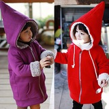 2015冬装韩版新款纯色女童装儿童加厚加绒连帽外套wt-1437