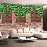 大型砖墙壁画蔓藤绿叶植物壁纸餐厅客厅电视背景墙纸欧式田园风格