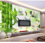 3D立体无缝壁画大型现代中式山水竹子客厅电视背景墙壁纸墙布包邮