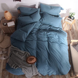 高档棉麻正品深蓝单色床上用品双人纯色床单保暖被加厚磨毛四件套