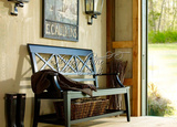 高端定制实木家具美式法式乡村田园简约复古做旧门厅换鞋凳 长椅
