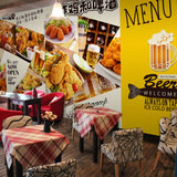 韩式小吃炸鸡啤酒快餐料理大型壁画奶茶烤肉火锅特色餐厅背景墙纸