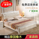 软包实木床白色现代简约婚床橡木欧式床双人1.8 2.2米储物高箱床