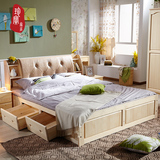 新品软靠实木松木床皮质软靠背双人床高箱储物床婚床中式卧室家具