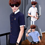 夏季新款短袖衬衫男装修身韩版潮流寸衫青少年学生大码半袖衬衣服