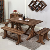 美式实木做旧拼花桌面餐桌椅组合欧式咖啡桌办公桌休闲桌会议桌