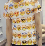 2016新款微信笑脸表情包3D图案T恤男女短袖青少年学生情侣装潮t恤