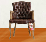 美式复古做旧实木布艺餐椅 软包皮艺书椅餐厅咖啡厅扶手单人围椅