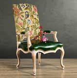 欧式实木餐椅 美式乡村新古典餐椅 环保真皮实木雕花高背布艺椅子