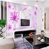 大型壁画3D电视背景墙纸无纺布壁纸客厅简约卧室紫色花卉无缝真丝