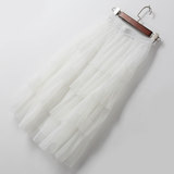 艾麗莎外贸 2016夏季透气薄款半身裙纯色白色仙女裙长裙网纱051