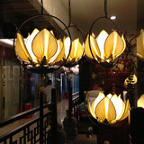 新中式茶楼餐厅客过道书房艺术铁艺吊灯具莲荷花灯笼创意布艺包邮