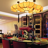 新中式布艺吊灯创意艺术手绘灯笼客厅书房过道现代仿古典荷叶灯具