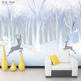 梵高 北欧墙纸壁画冰雪麋鹿 现代简约客厅电视背景墙宜家个性壁画