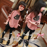 童装 女童秋装2016新款3-4-5-6-7-8-9-10岁韩版蝙蝠长袖休闲T恤衫