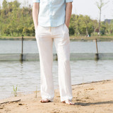 中国风春夏季男士休闲亚麻裤薄款加大码男裤宽松直筒棉麻料长裤子