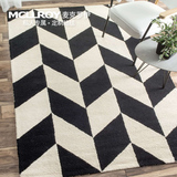 麦克罗伊进口羊毛定制现代美式黑白条纹客厅沙发茶几卧室床边地毯