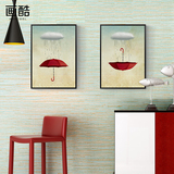 小红伞现代简约装饰画餐厅挂画双联组合客厅卧室床头墙画过道壁画