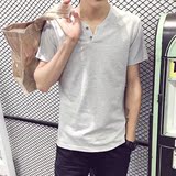 夏季男士鸡心领短袖T恤韩版修身纯色男装上衣服潮流外衣打底小衫