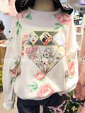 2016韩国东大门代购春季新款美女印花钉珠花朵套头卫衣女长袖J27
