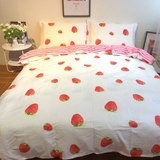 韩国ins简约小清新全棉床上用品卡通草莓香蕉床单被套纯棉四件套