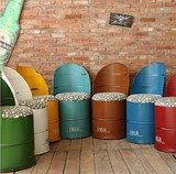 新款LOFT工业风酒吧咖啡厅凳子 美式做旧油桶铁皮凳 创意彩色凳子