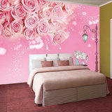 3D立体粉色玫瑰浪漫主题婚房大型壁画卧室餐厅背景墙纸壁纸欧式