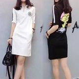 夏韩版大码修身中袖时尚印花连衣裙运动休闲短裙女装
