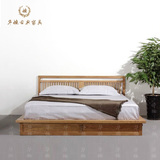 老榆木免漆中式实木2人拼板新双人床现代中式1.8米大床实木双人床