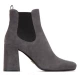 代购Prada/普拉达 2016秋冬新款黑色短靴 踝靴灰色套脚反牛皮女鞋
