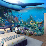 立体3D海底世界海洋海豚壁纸卧室ktv主题房酒店背景墙纸大型壁画